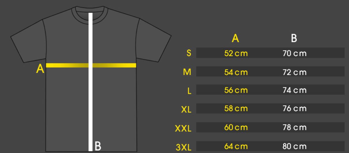 Amstaff Klixx tričko černé - velikostní tabulka a rozměry - doprava zdarma